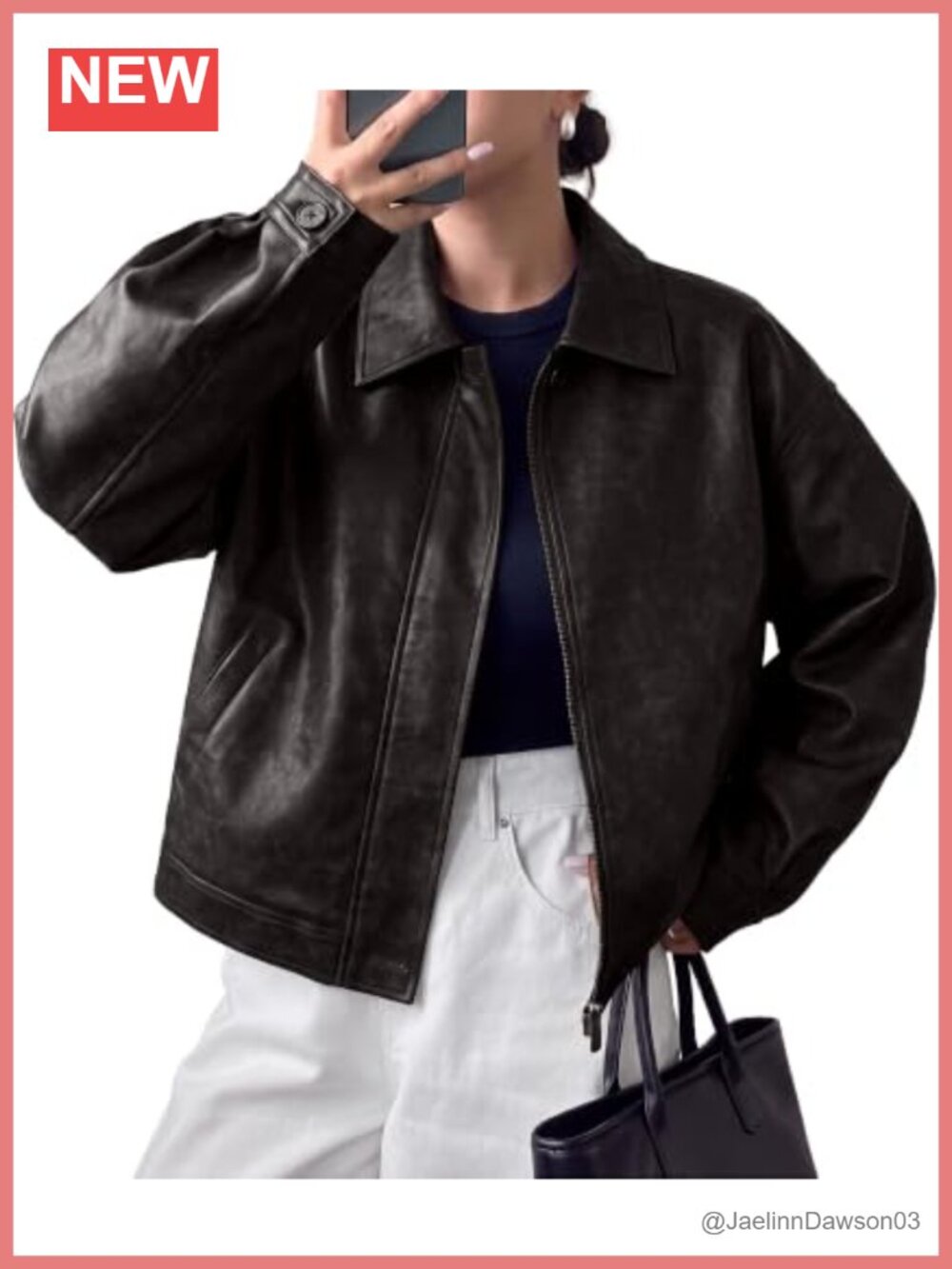 Faux Leather Oversized Moto Jacket Zip Up Collared
